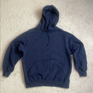 Blue Athletech Pullover Hoodie with Ribbed Cuffs and Hem